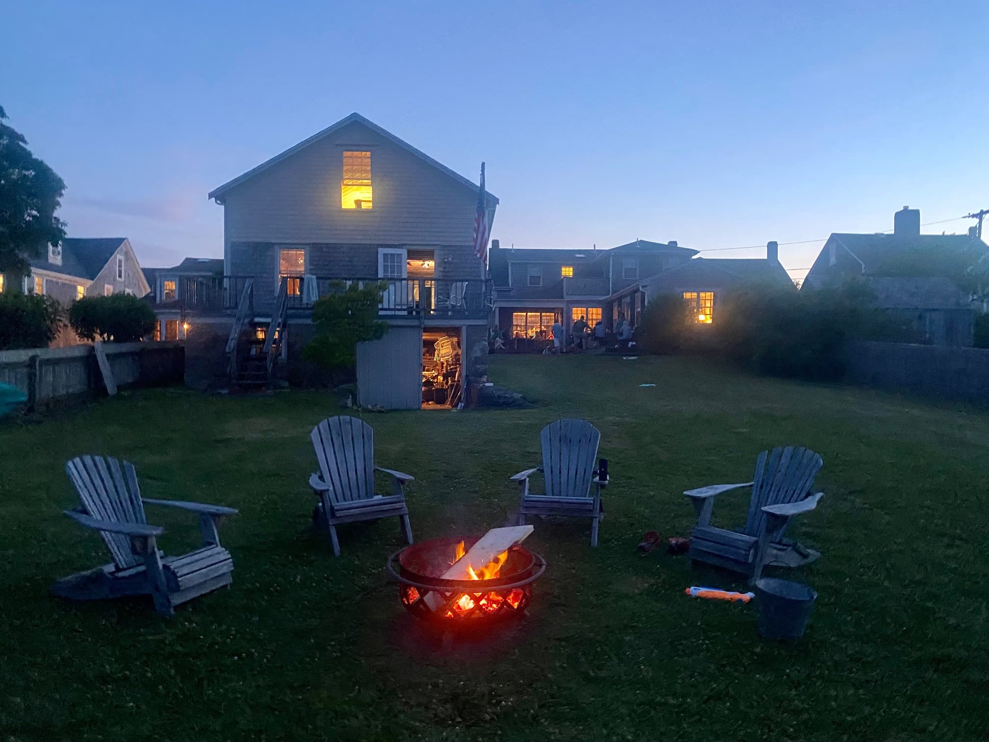 Adirondack chairs at dusk, Westport Point, Massachusetts