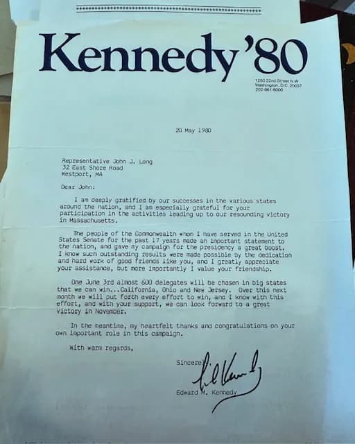 Ted Kennedy '80 campaign letter to Representative Long, May 20, 1980
